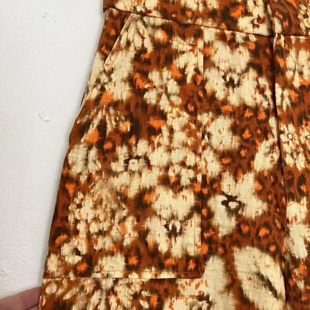 NEW Zara wide leg LINEN Pants XSMALL burnt orange Bohemian